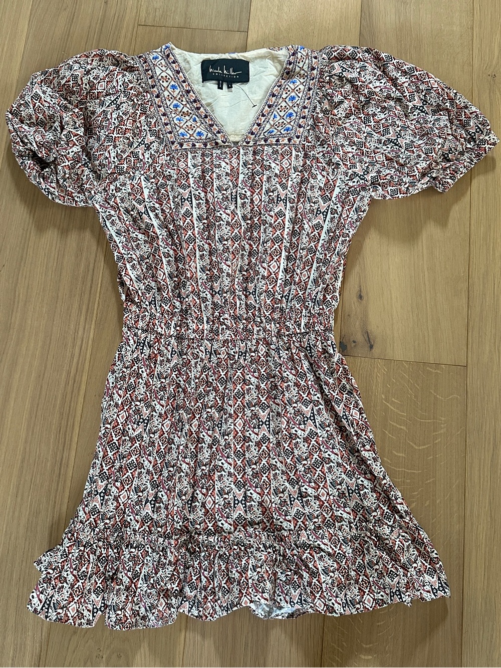 Nicole Miller Short-Sleeve Dress in Rust Print - size 6